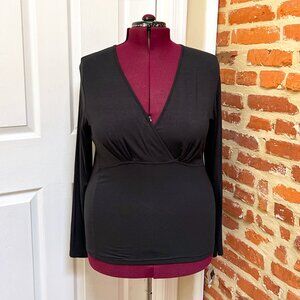 NWT Vintage Y2K Mossimo Black Stretch Faux Wrap Deep V Long Sleeve Shirt